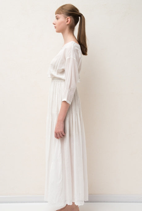 100% Cotton Maxi Dress Pintuck Embroidered Gauze Soft Women Velnica From Japan