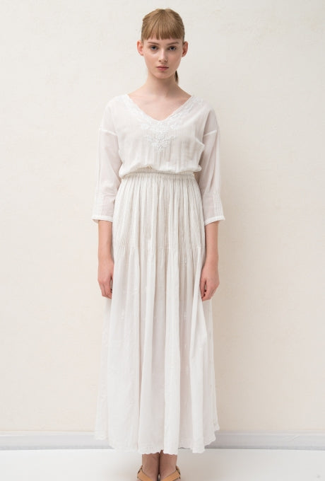 100% Cotton Maxi Dress Pintuck Embroidered Gauze Soft Women Velnica From Japan