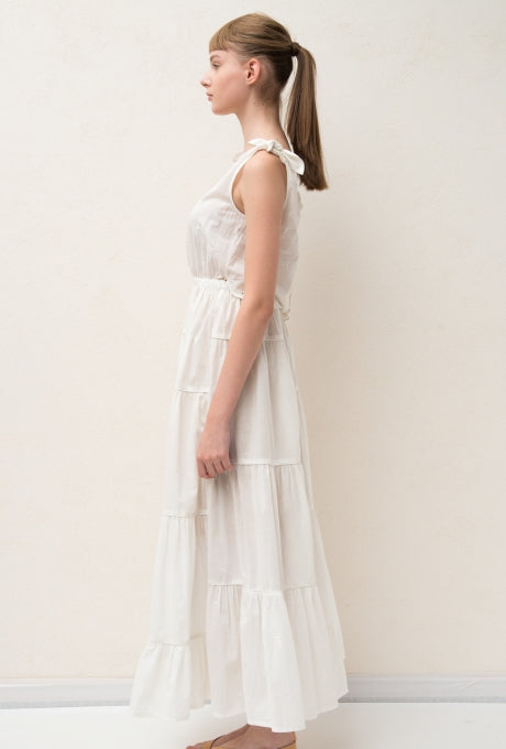 Maxi Dress Tiered 100% Cotton Embroidered Shell Coral Women's Velnica From Japan