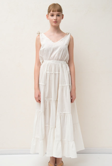 Maxi Dress Tiered 100% Cotton Embroidered Shell Coral Women's Velnica From Japan