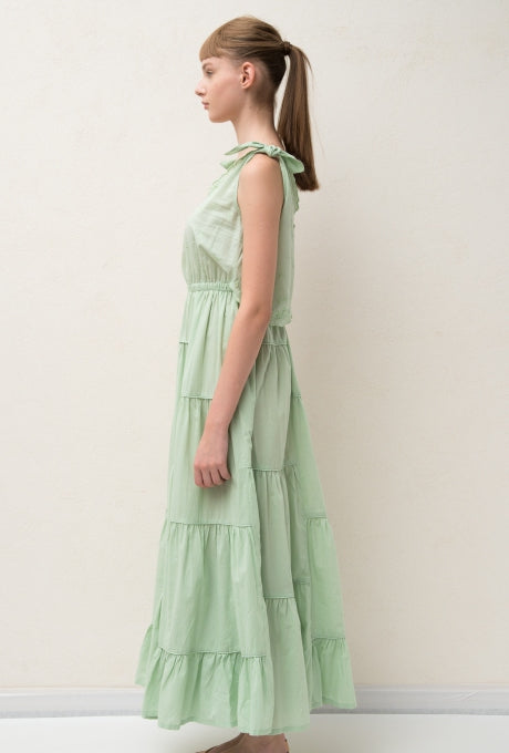 Maxi Dress Tiered 100% Cotton Embroidered Shell Coral Women's Velnica From Japan