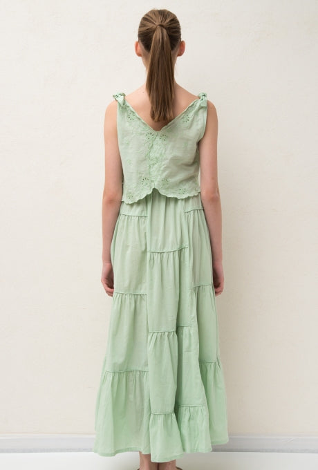 Maxi Dress Tiered 100% Cotton Embroidered Shell Coral Women's Velnica From Japan