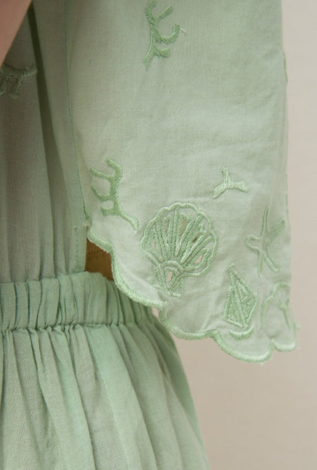 Maxi Dress Tiered 100% Cotton Embroidered Shell Coral Women's Velnica From Japan
