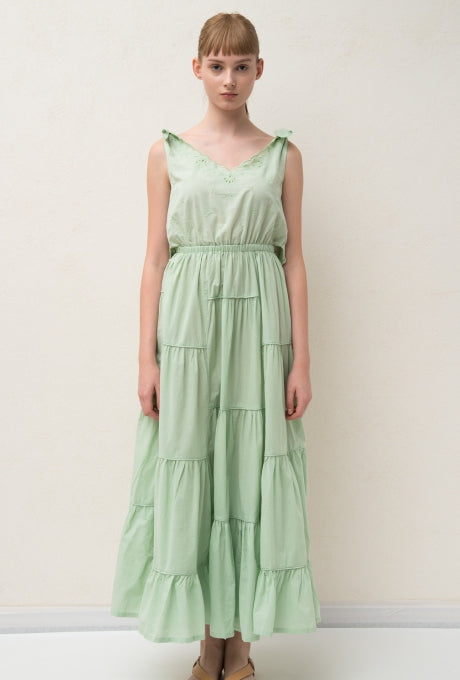 Maxi Dress Tiered 100% Cotton Embroidered Shell Coral Women's Velnica From Japan
