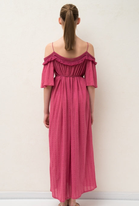 Cotton Rayon Crepe Maxi Dress Soft Fringe Summer Women's Velnica From Japan