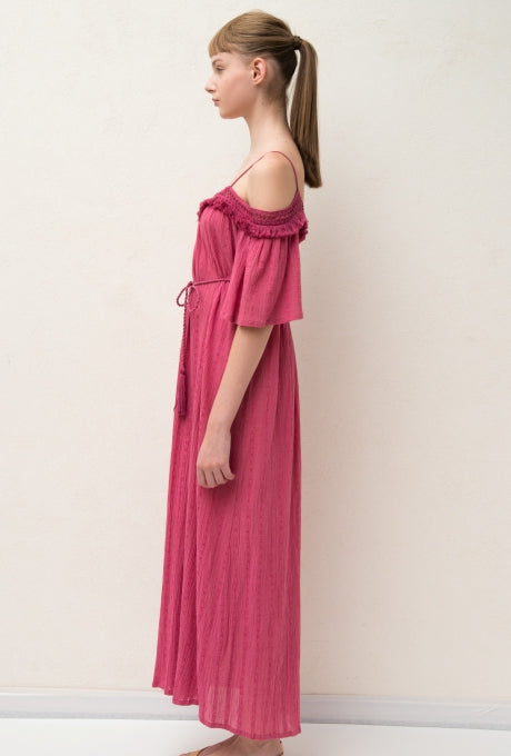 Cotton Rayon Crepe Maxi Dress Soft Fringe Summer Women's Velnica From Japan