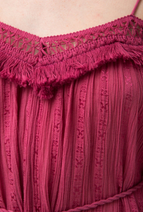 Cotton Rayon Crepe Maxi Dress Soft Fringe Summer Women's Velnica From Japan