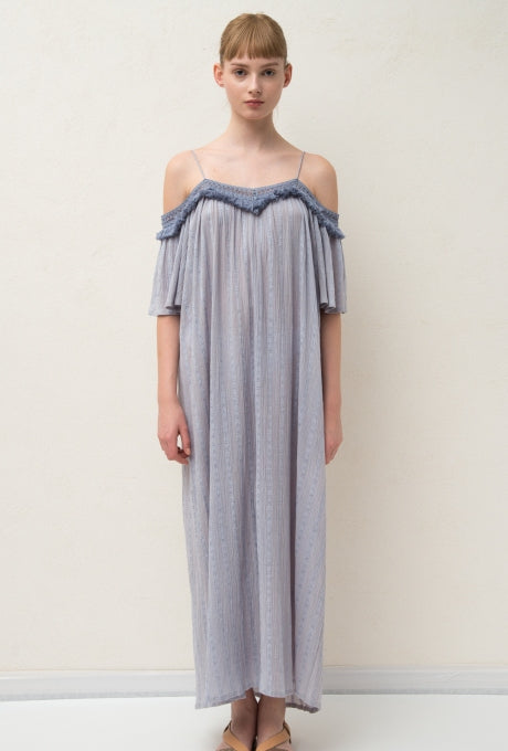 Cotton Rayon Crepe Maxi Dress Soft Fringe Summer Women's Velnica From Japan