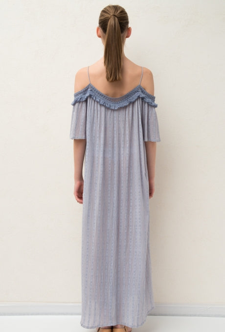 Cotton Rayon Crepe Maxi Dress Soft Fringe Summer Women's Velnica From Japan