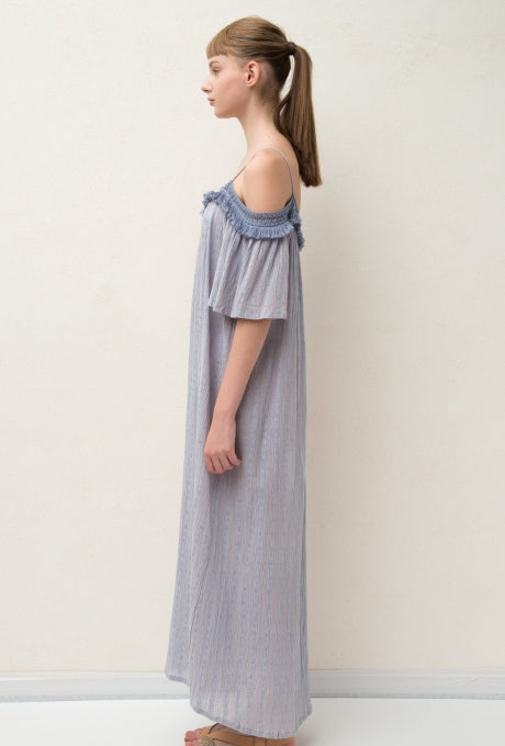 Cotton Rayon Crepe Maxi Dress Soft Fringe Summer Women's Velnica From Japan