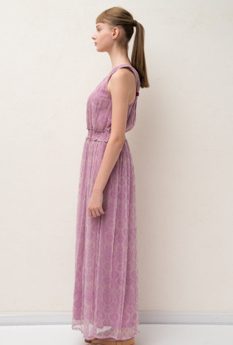 Chiffon Maxi Dress Print Beaded Tassel Beautiful Women's Velnica From Japan