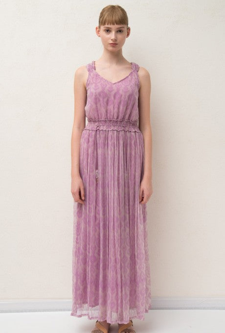 Chiffon Maxi Dress Print Beaded Tassel Beautiful Women's Velnica From Japan