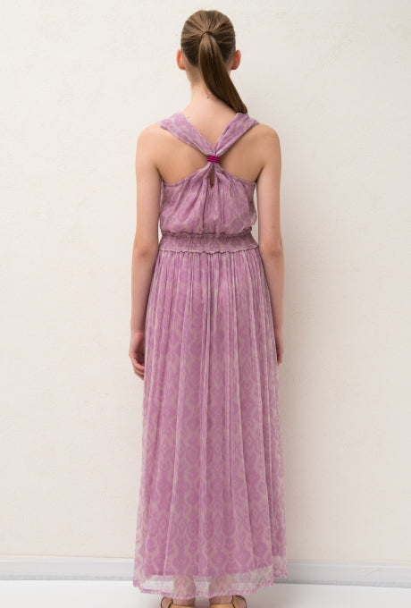 Chiffon Maxi Dress Print Beaded Tassel Beautiful Women's Velnica From Japan