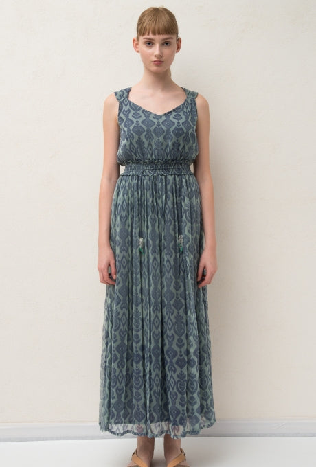 Chiffon Maxi Dress Print Beaded Tassel Beautiful Women's Velnica From Japan