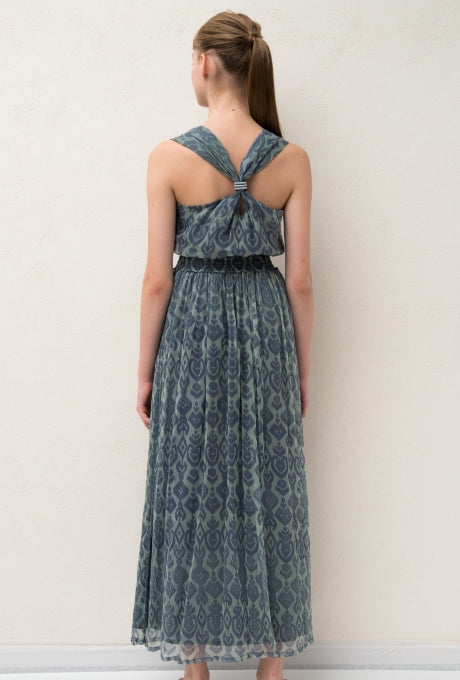 Chiffon Maxi Dress Print Beaded Tassel Beautiful Women's Velnica From Japan
