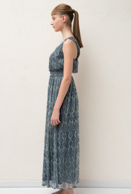 Chiffon Maxi Dress Print Beaded Tassel Beautiful Women's Velnica From Japan
