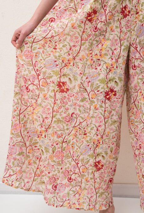 100% Cotton Jumpsuits Floral Print Crepe Soft Women's Velnica From Japan