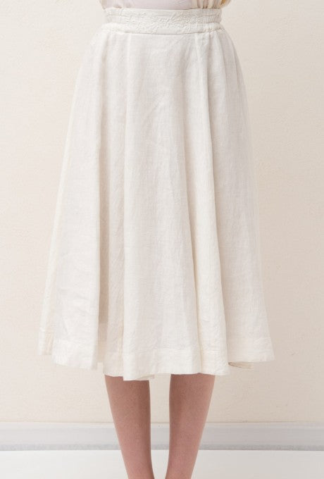 100% Linen Skirt Flare Shell Motif Embroidered Women's Velnica From Japan