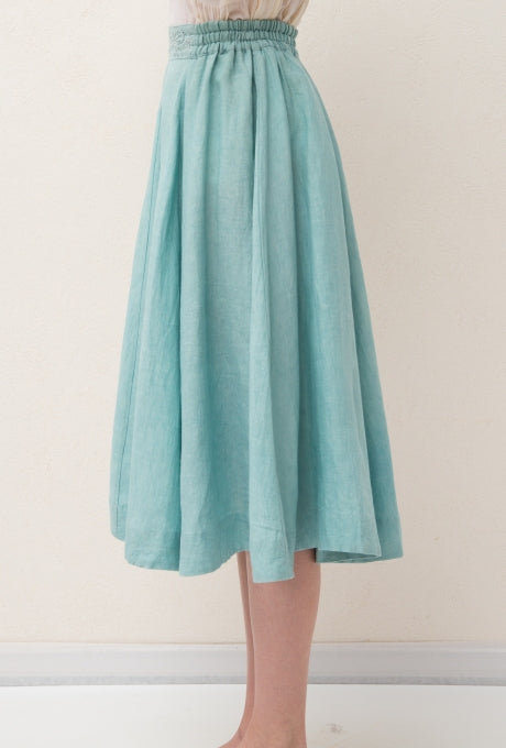 100% Linen Skirt Flare Shell Motif Embroidered Women's Velnica From Japan