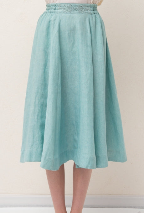 100% Linen Skirt Flare Shell Motif Embroidered Women's Velnica From Japan