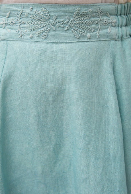 100% Linen Skirt Flare Shell Motif Embroidered Women's Velnica From Japan