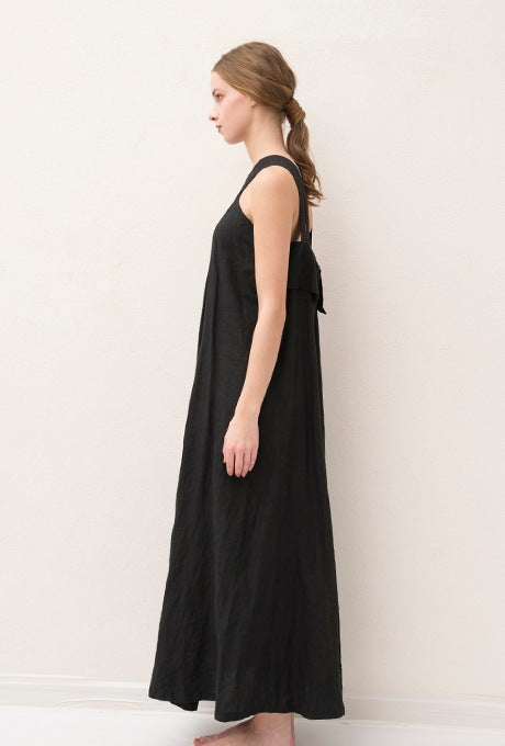 100% Linen Maxi Dress A-line Elegant Women's Velnica From Japan