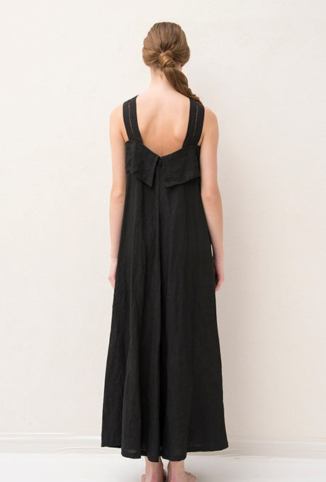 100% Linen Maxi Dress A-line Elegant Women's Velnica From Japan