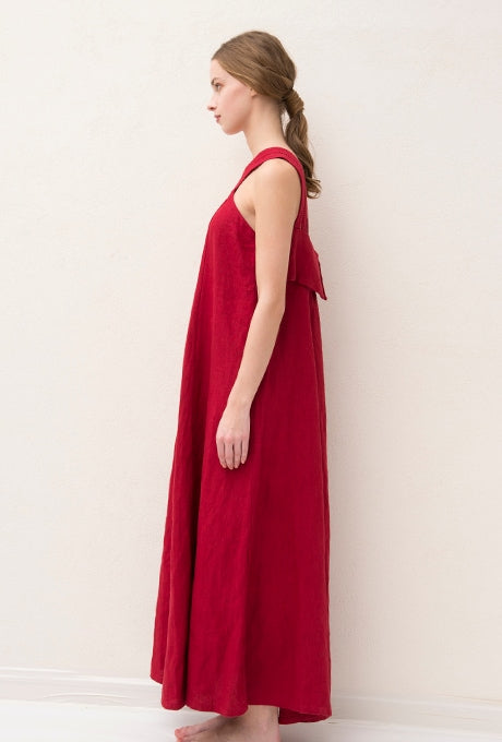 100% Linen Maxi Dress A-line Elegant Women's Velnica From Japan