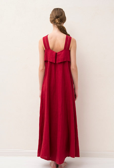 100% Linen Maxi Dress A-line Elegant Women's Velnica From Japan