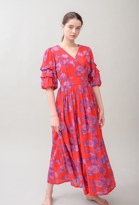 Floral Print Maxi Dress Wrap Beautiful Cache-Coeur Women's Velnica From Japan