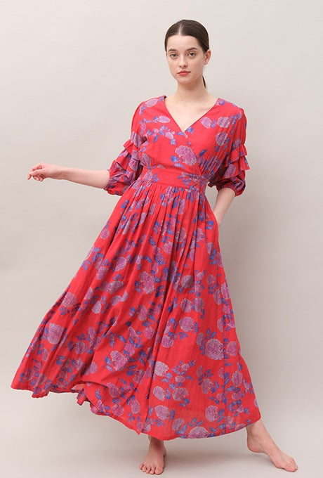Floral Print Maxi Dress Wrap Beautiful Cache-Coeur Women's Velnica From Japan