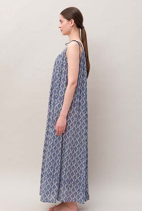 100% Cotton Maxi Dress Print Bead Decoration Women's Velnica From Japan