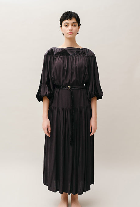 Woven Rayon Midi Dress Dot Dobby Velvet Long Sleeve Women's Velnica From Japan