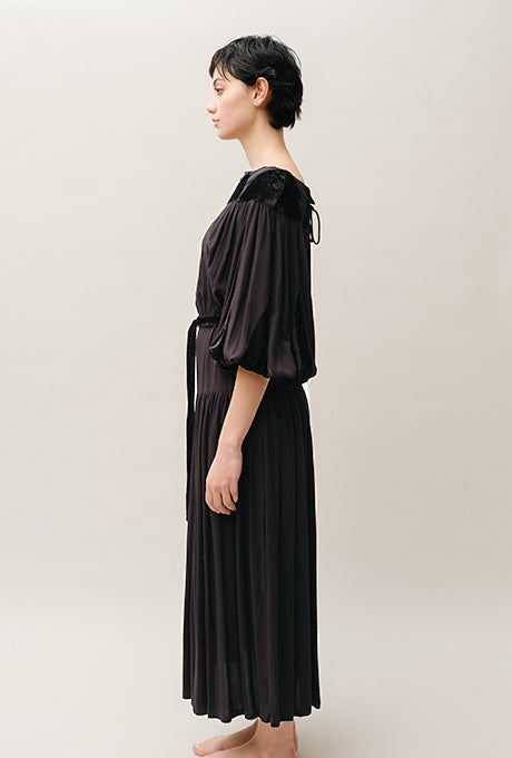 Woven Rayon Midi Dress Dot Dobby Velvet Long Sleeve Women's Velnica From Japan
