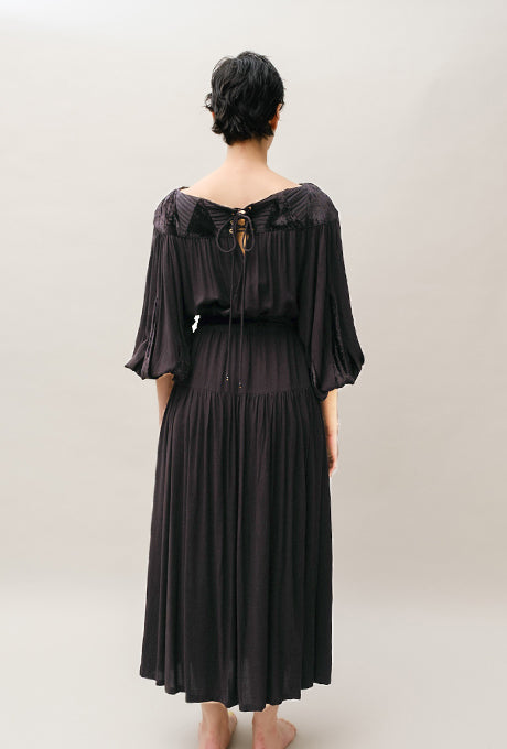 Woven Rayon Midi Dress Dot Dobby Velvet Long Sleeve Women's Velnica From Japan