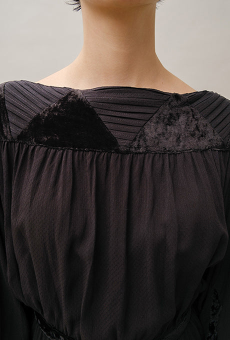 Woven Rayon Midi Dress Dot Dobby Velvet Long Sleeve Women's Velnica From Japan