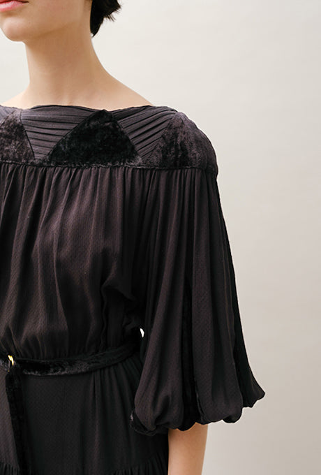 Woven Rayon Midi Dress Dot Dobby Velvet Long Sleeve Women's Velnica From Japan