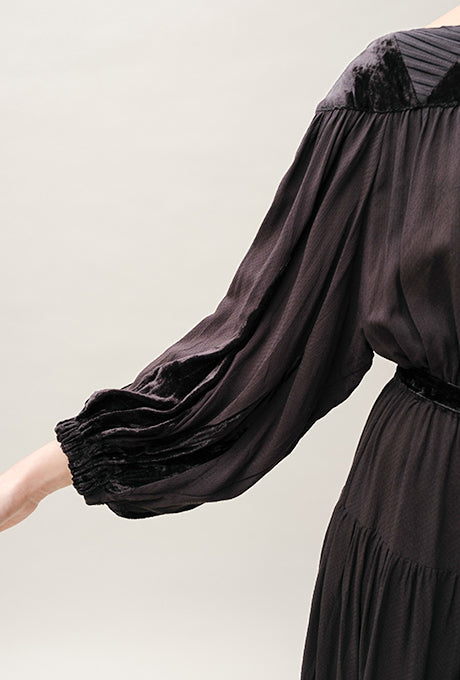 Woven Rayon Midi Dress Dot Dobby Velvet Long Sleeve Women's Velnica From Japan