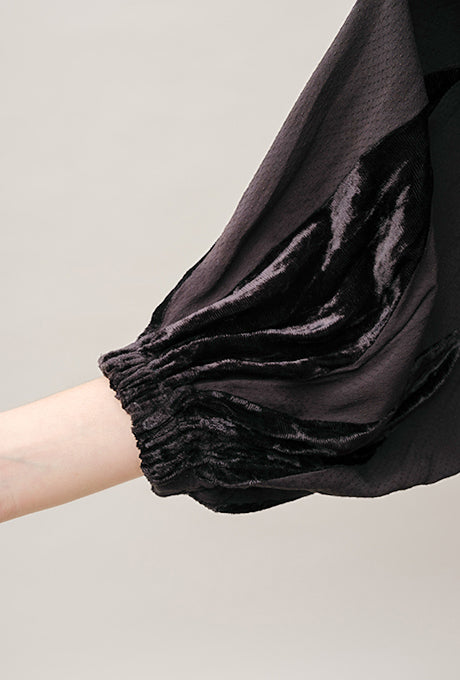 Woven Rayon Midi Dress Dot Dobby Velvet Long Sleeve Women's Velnica From Japan