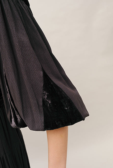 Woven Rayon Midi Dress Dot Dobby Velvet Long Sleeve Women's Velnica From Japan