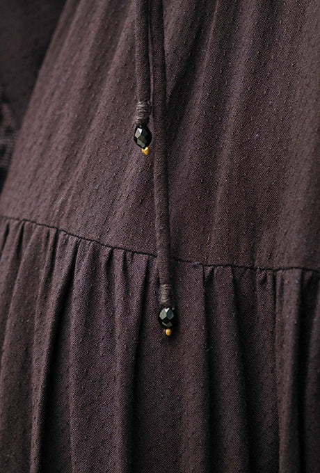 Woven Rayon Midi Dress Dot Dobby Velvet Long Sleeve Women's Velnica From Japan