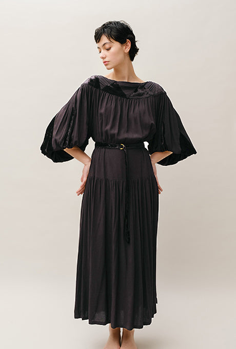 Woven Rayon Midi Dress Dot Dobby Velvet Long Sleeve Women's Velnica From Japan