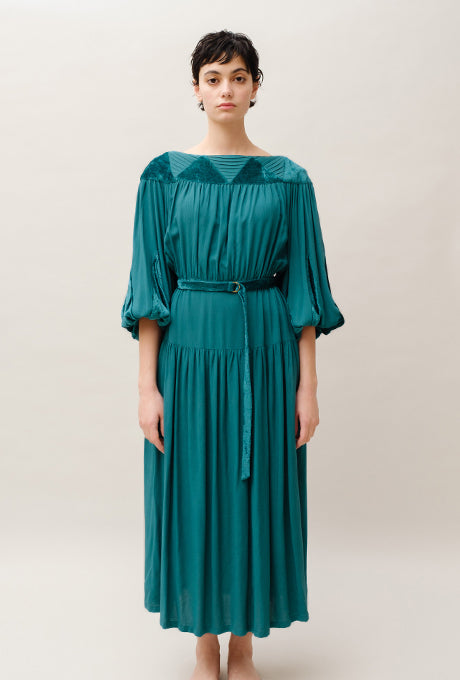 Woven Rayon Midi Dress Dot Dobby Velvet Long Sleeve Women's Velnica From Japan