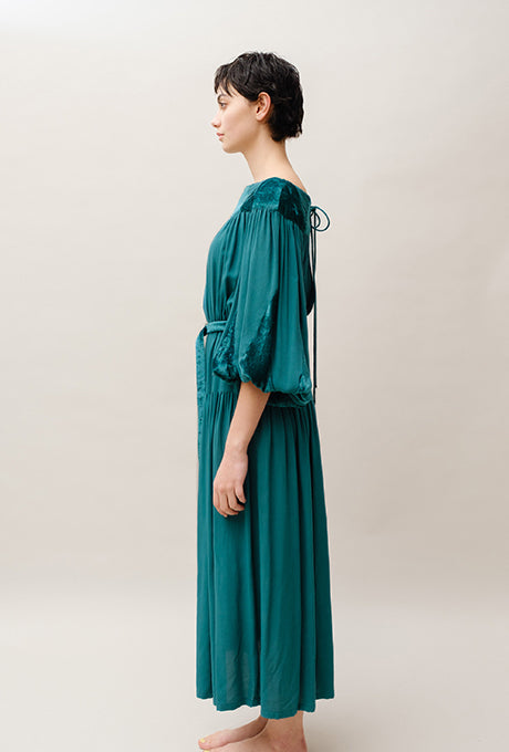 Woven Rayon Midi Dress Dot Dobby Velvet Long Sleeve Women's Velnica From Japan