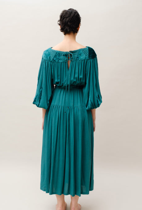 Woven Rayon Midi Dress Dot Dobby Velvet Long Sleeve Women's Velnica From Japan