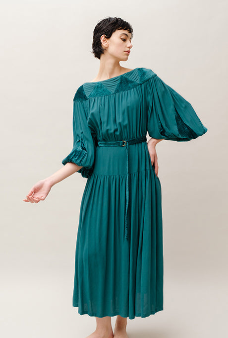 Woven Rayon Midi Dress Dot Dobby Velvet Long Sleeve Women's Velnica From Japan