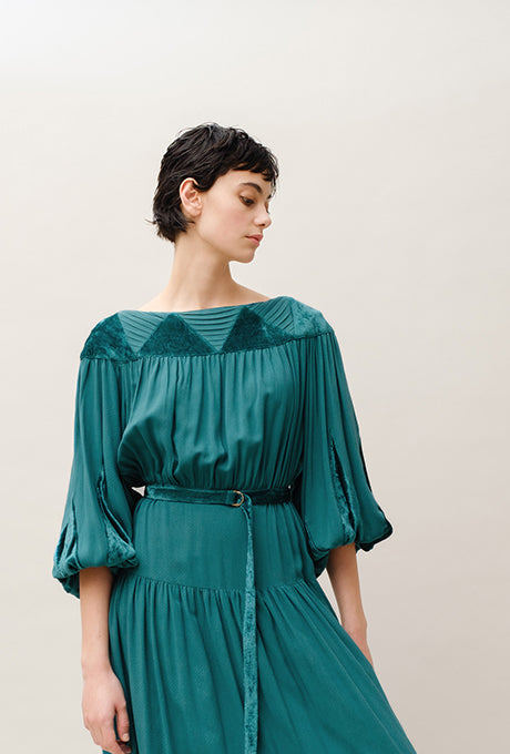Woven Rayon Midi Dress Dot Dobby Velvet Long Sleeve Women's Velnica From Japan