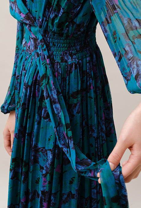 Chiffon Midi Dress Floral Print Gorgeous Beautiful Women's Velnica From Japan