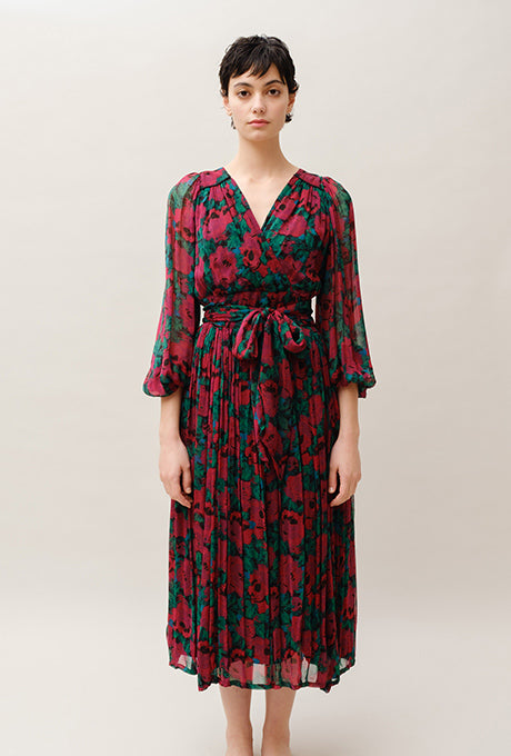 Chiffon Midi Dress Floral Print Gorgeous Beautiful Women's Velnica From Japan