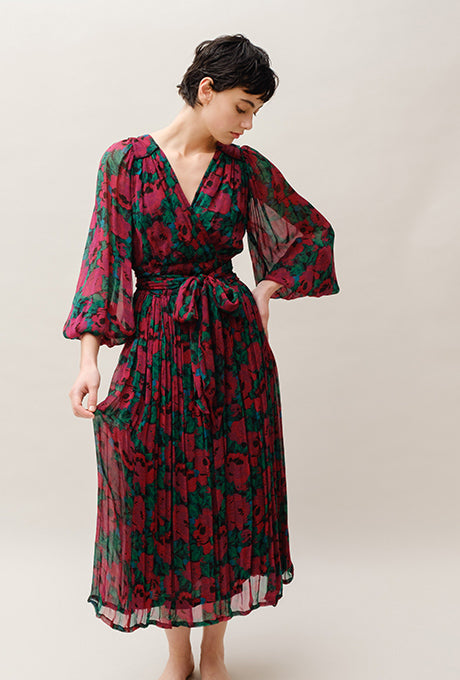 Chiffon Midi Dress Floral Print Gorgeous Beautiful Women's Velnica From Japan